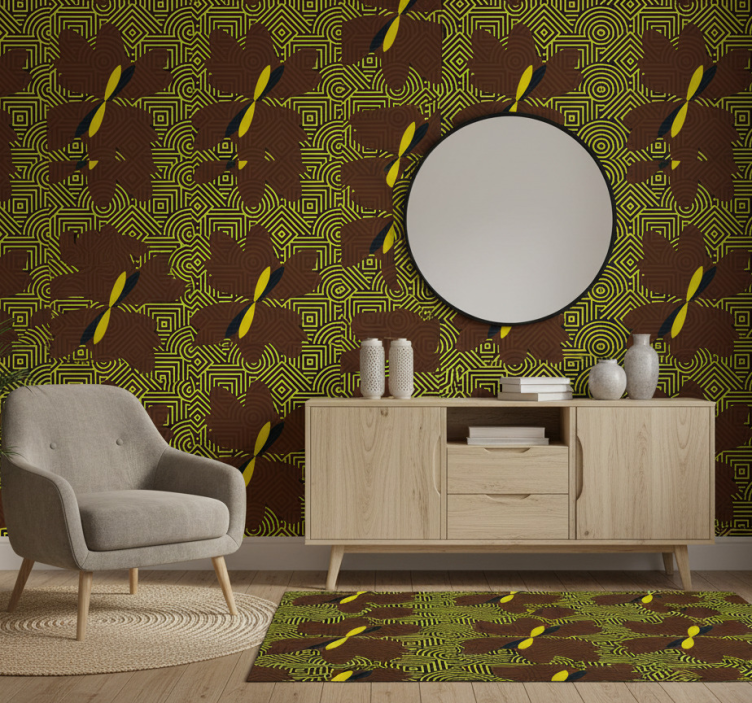 Bedroom wallpaper in african style brown and yellow - TenStickers