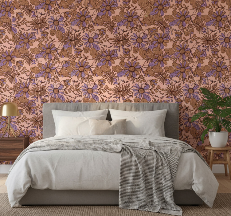 Bedroom wallpaper in african style brown flower design - TenStickers