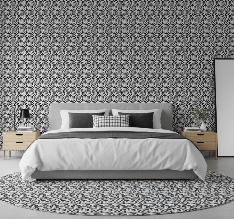 Bedroom wallpaper in black and white squared design - TenStickers