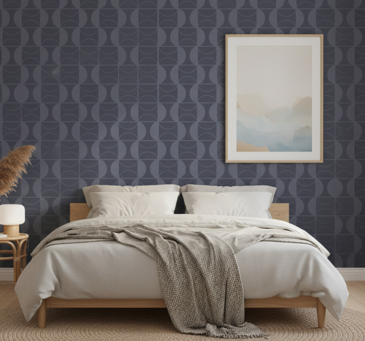 Bedroom wallpaper in blue japandi design - TenStickers