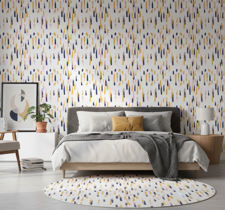 Bedroom wallpaper in blue, yellow and pink strokes - TenStickers