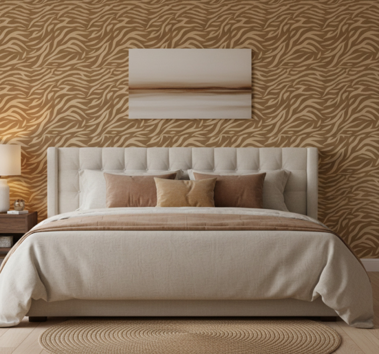 Bedroom wallpaper in brown and beige tiger pattern - TenStickers