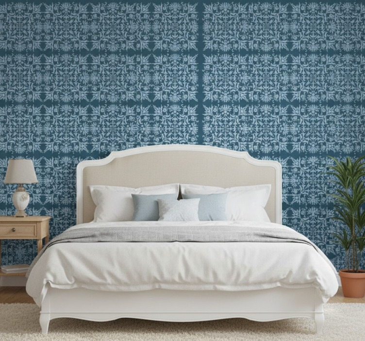 Bedroom wallpaper in french provincial blue floral - TenStickers