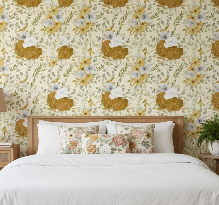 Bedroom wallpaper in garden grandmillennial style - TenStickers