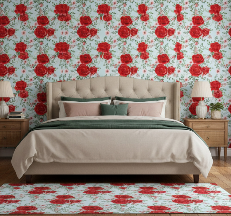 Bedroom wallpaper in grandmillennial floral style - TenStickers