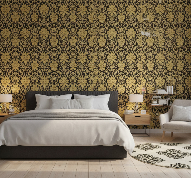 Bedroom wallpaper in luxury damask style - TenStickers