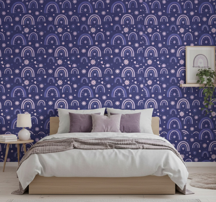 Bedroom wallpaper in purple rainbows - TenStickers