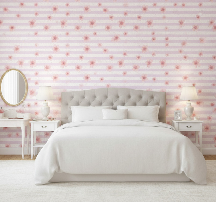 Bedroom wallpaper in shabby chic vertical pink lines - TenStickers