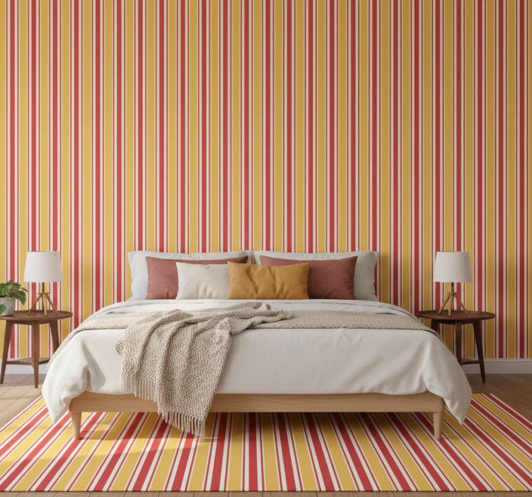 Bedroom wallpaper in warm tones with stripes - TenStickers
