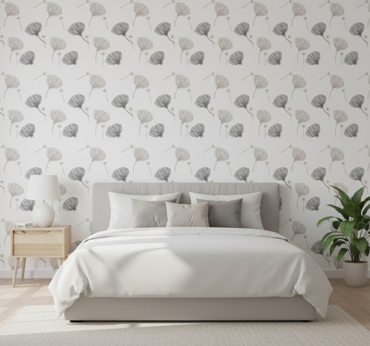 Bedroom wallpaper meadow flowers pattern on white - TenStickers