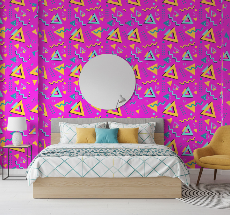 Bedroom wallpaper memphis retro 80s geometric shapes - TenStickers