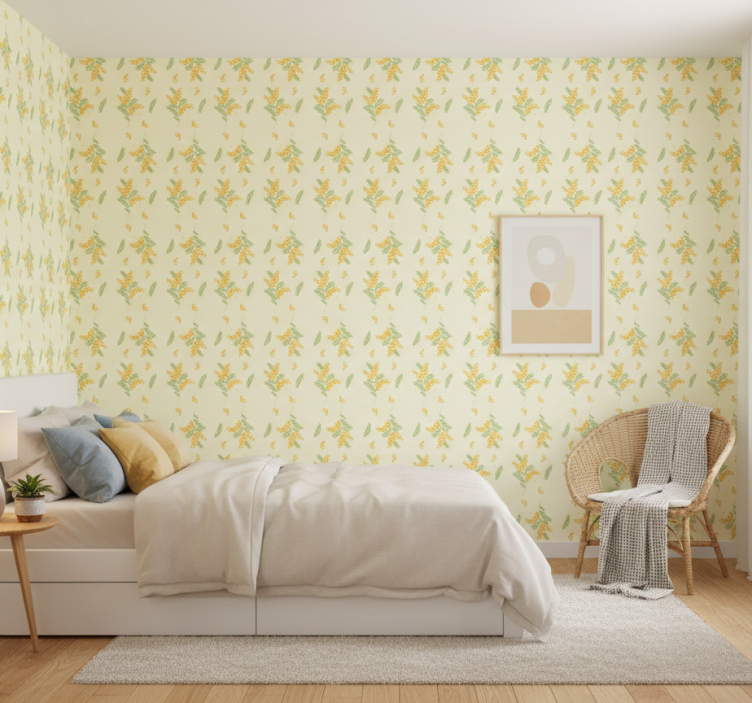 Bedroom wallpaper mimosa pattern light - TenStickers