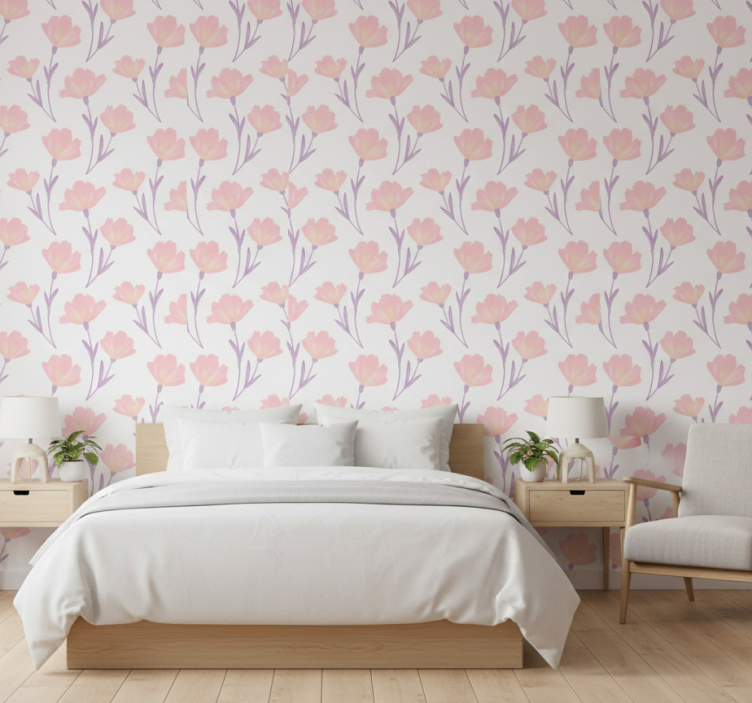 Bedroom wallpaper minimalistic watercolor wildflowers - TenStickers