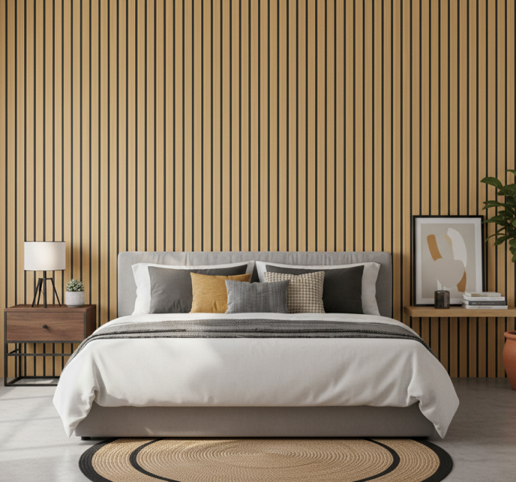 Bedroom wallpaper modern oak stripes - TenStickers