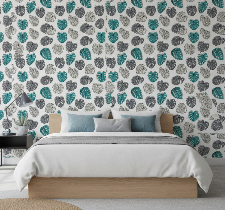 Bedroom wallpaper monstera leaf design - TenStickers