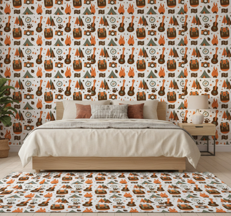 Bedroom wallpaper mountains bear wooden fire - TenStickers
