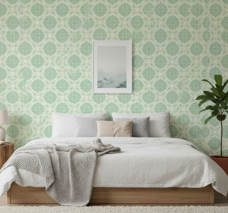 Bedroom wallpaper nordic style green floral design - TenStickers