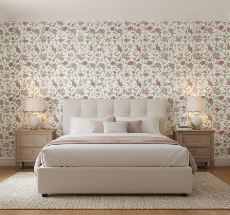 Bedroom wallpaper pale pink vintage roses - TenStickers