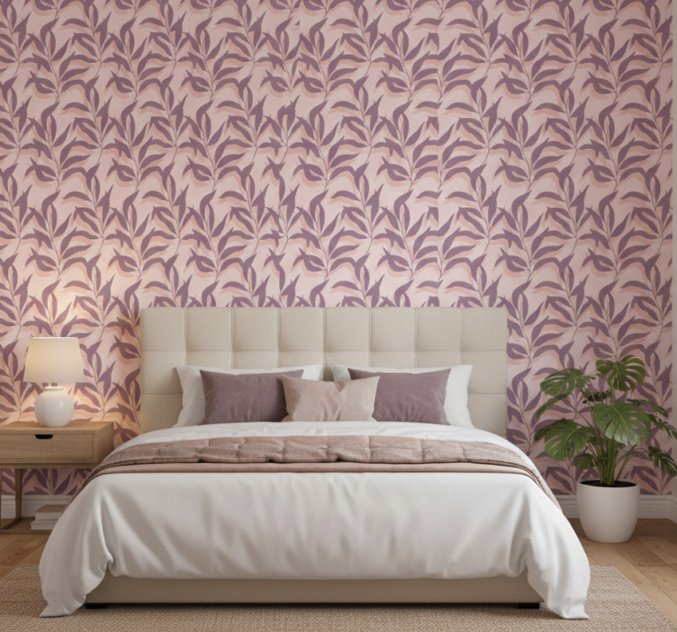 Bedroom wallpaper palma tropical blush design - TenStickers