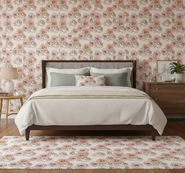 Bedroom wallpaper roses pattern english design - TenStickers