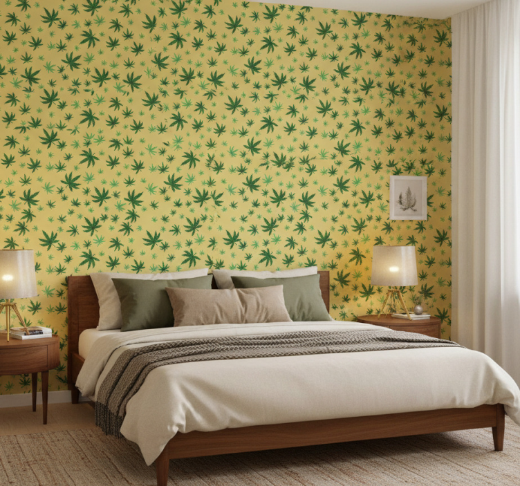 Bedroom wallpaper seamless cannabis design - TenStickers