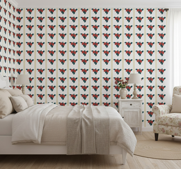 Bedroom wallpaper shabby chic red roses pattern - TenStickers