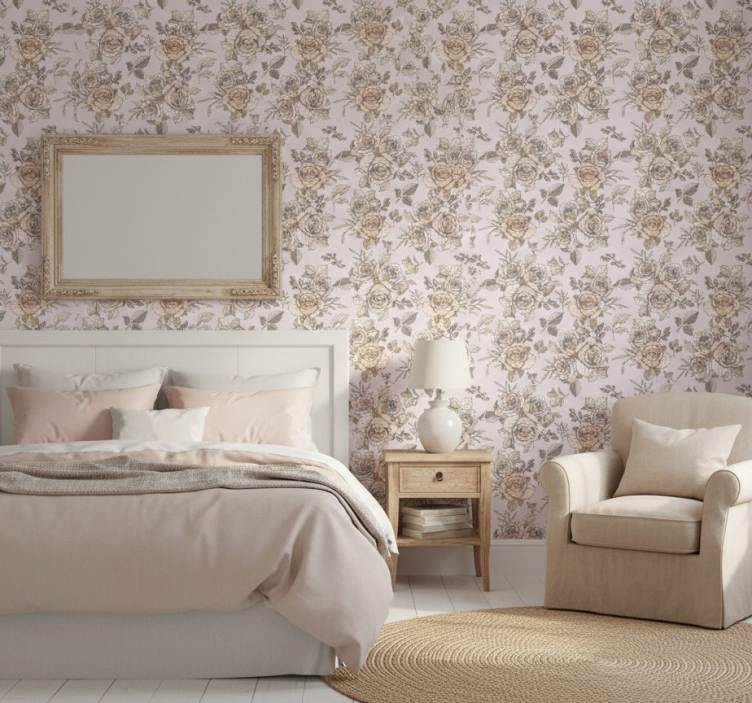Bedroom wallpaper shabby chic rose design - TenStickers