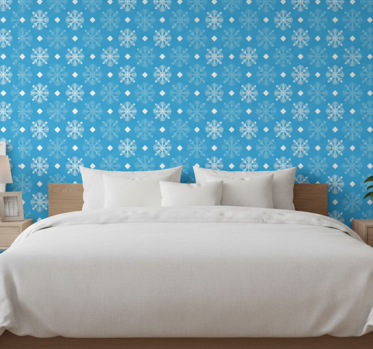 Bedroom wallpaper snowflakes in blue tones - TenStickers