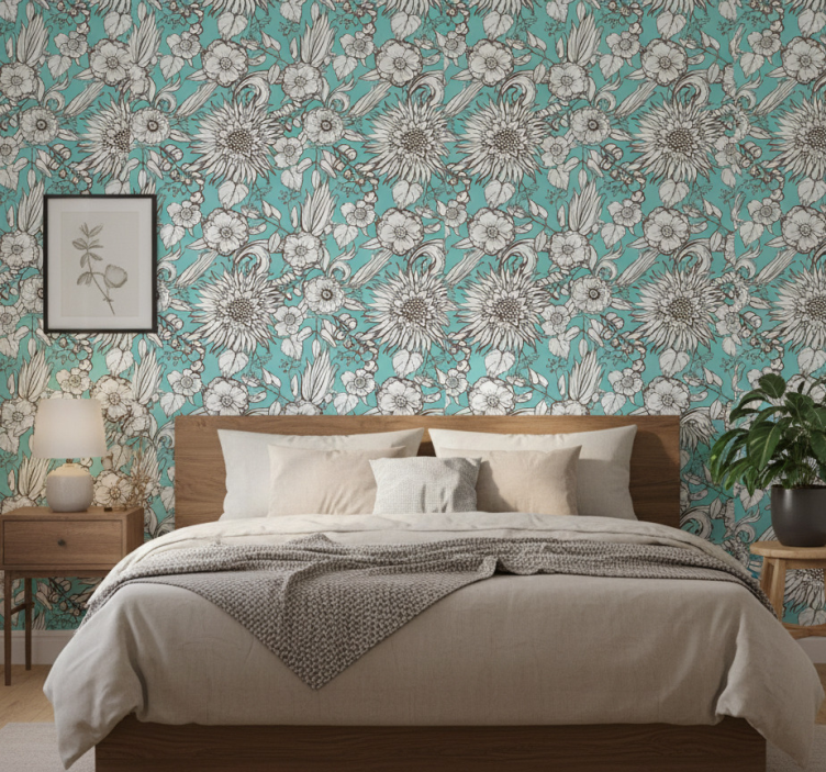 Bedroom wallpaper sunflower pattern design - TenStickers