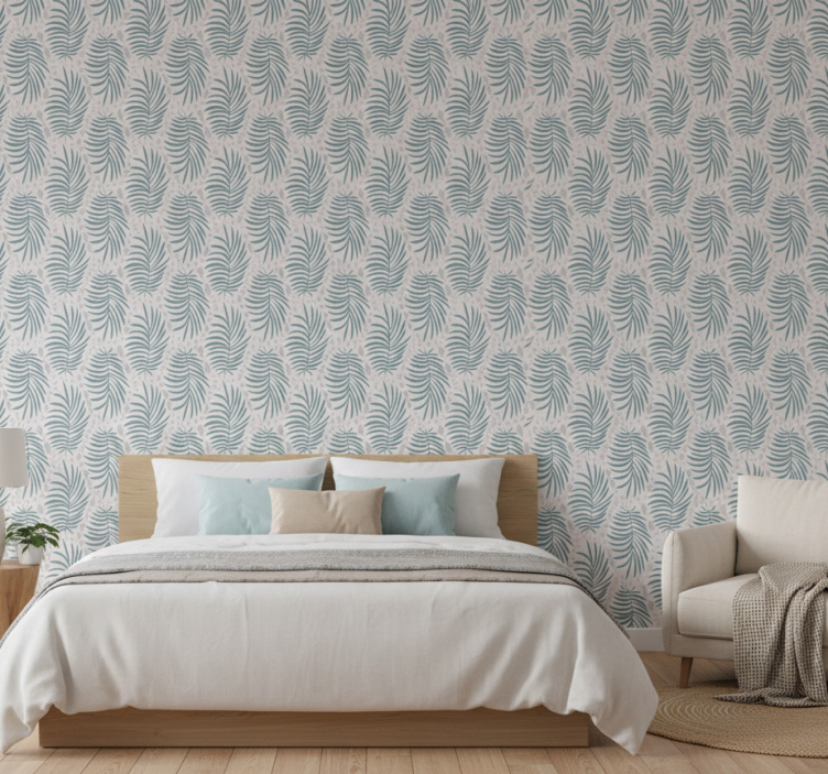 Bedroom wallpaper tropical blue hamptons pattern - TenStickers