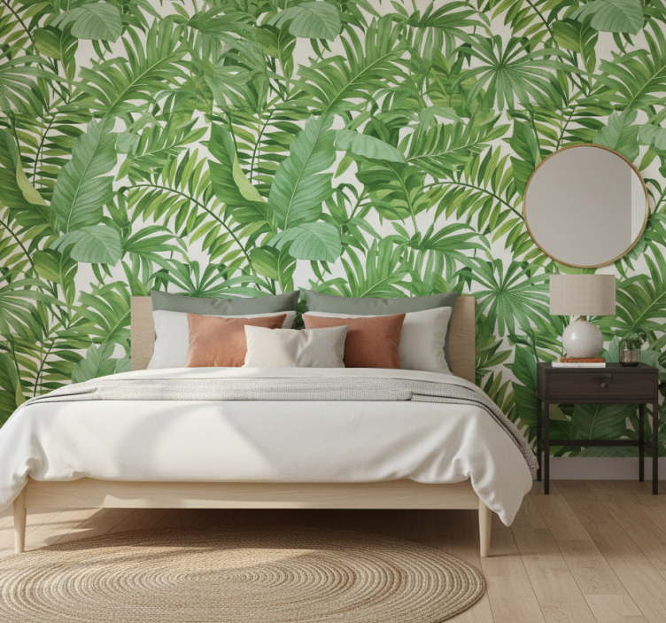 Bedroom wallpaper tropical leaves design - TenStickers