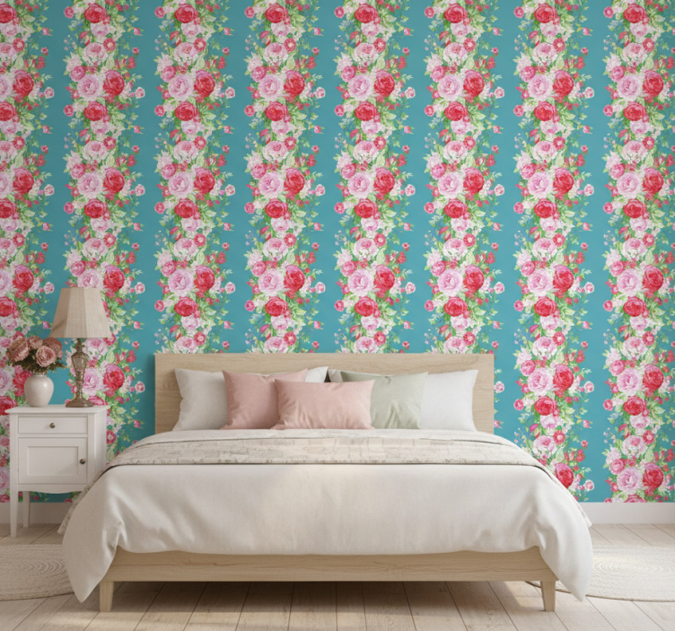 Bedroom wallpaper turquoise shabby chic design - TenStickers