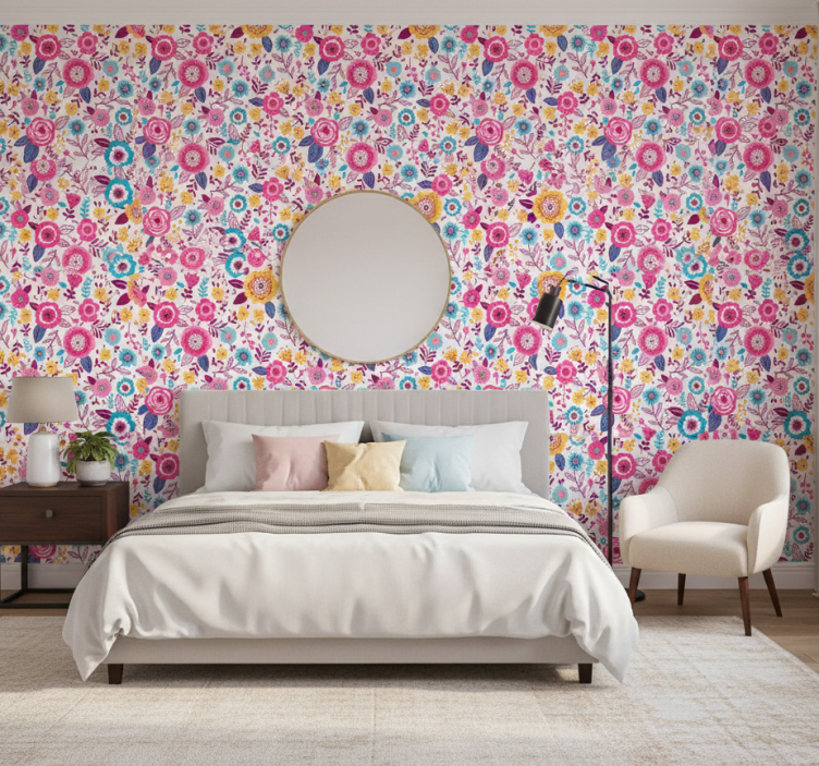 Bedroom wallpaper vibrant botanical inspiration - TenStickers