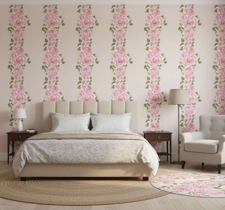 Bedroom wallpaper vintage pink rose design - TenStickers
