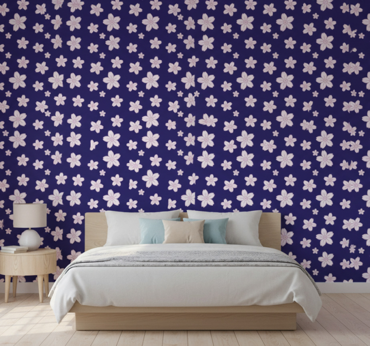Bedroom wallpaper vintage plum blossom blue background - TenStickers