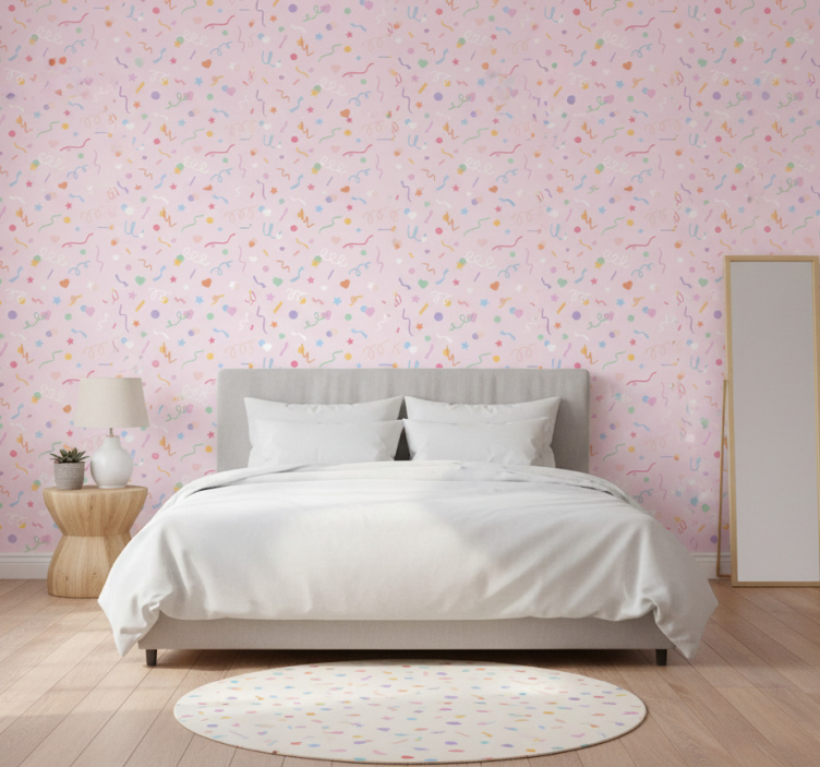 Bedroom wallpaper with a cute pastel confetti pattern - TenStickers