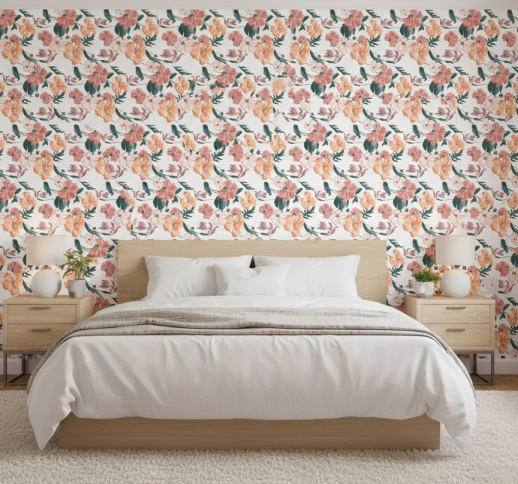 Bedroom wallpaper with beautiful pastel flowers pattern - TenStickers