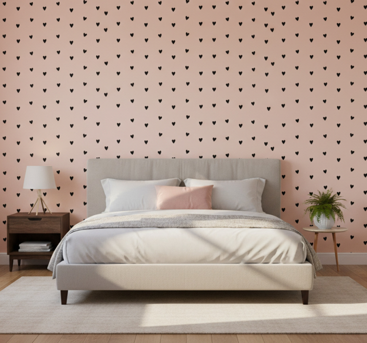 Bedroom wallpaper with black heart pattern - TenStickers
