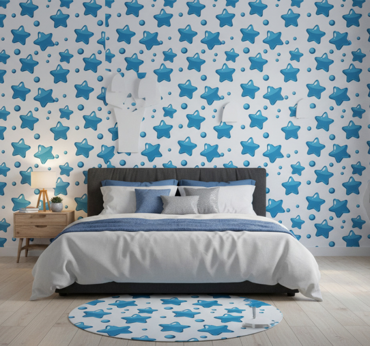 Bedroom wallpaper with blue shiny star balloons - TenStickers