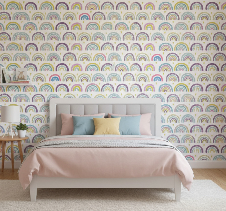 Bedroom wallpaper with colorful abstract rainbows - TenStickers