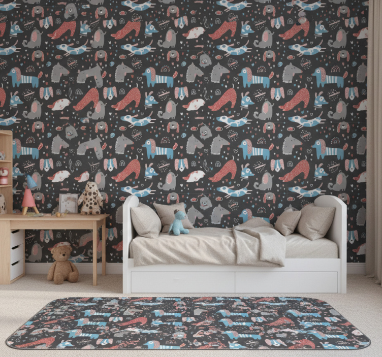 Bedroom wallpaper with cute dog illustrations - TenStickers