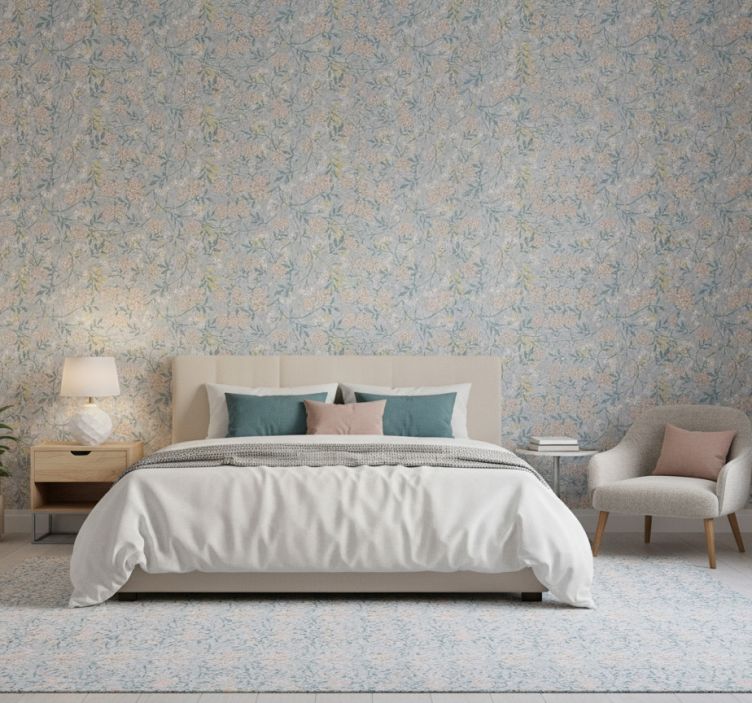 Bedroom wallpaper with elegant 80's floral pattern - TenStickers