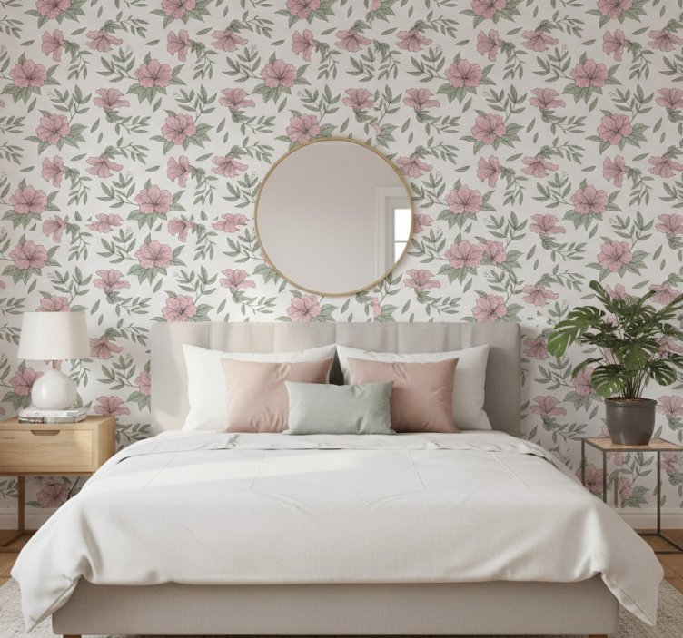 Bedroom wallpaper with floral patterned finish - TenStickers