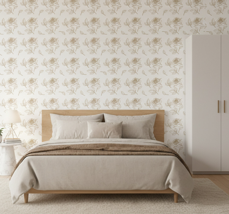 Bedroom wallpaper with intricate rose design - TenStickers