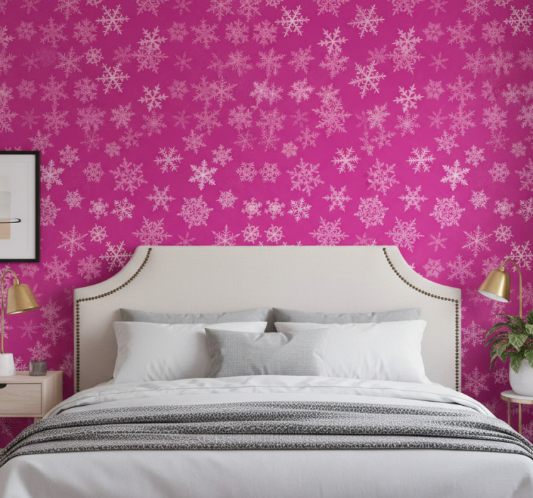 Bedroom wallpaper with pink snowflakes pattern - TenStickers