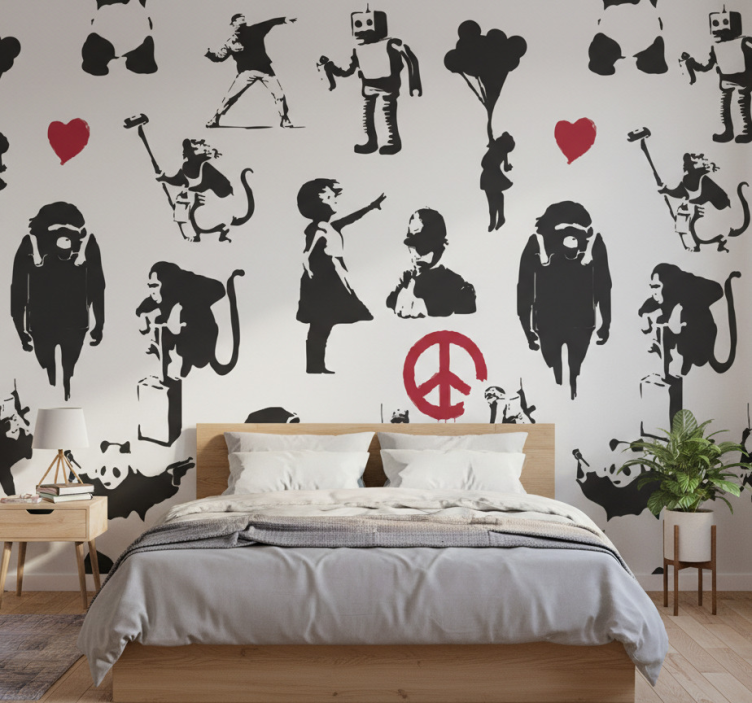 Bedroom wallpaper with playful character designs - TenStickers