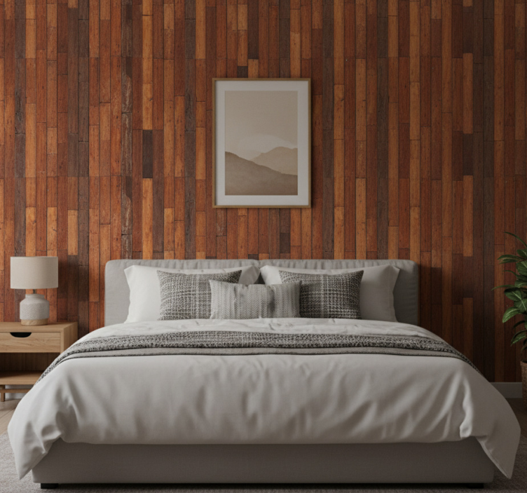 Bedroom wallpaper with rustic plank texture - TenStickers