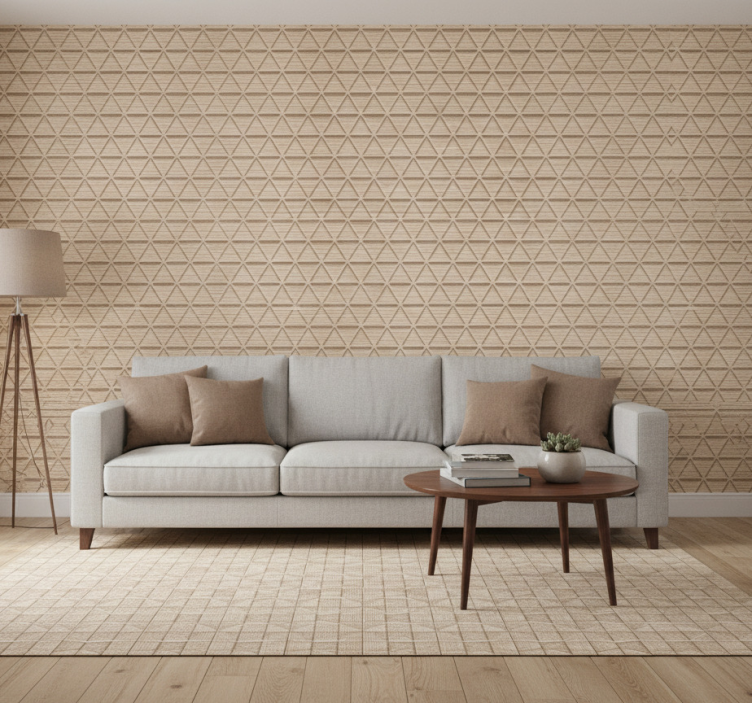 Bedroom wallpaper with wood effect triangle pattern - TenStickers