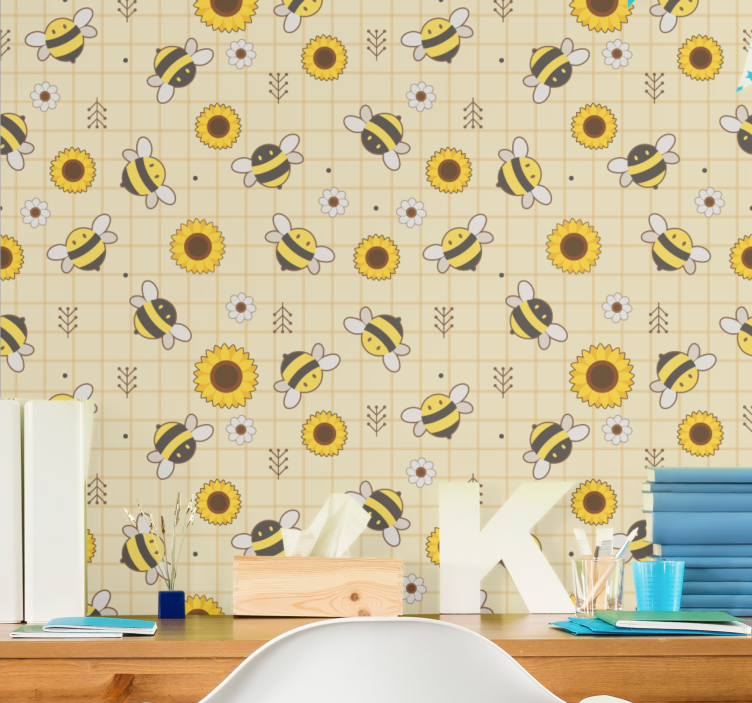 Bee Sunflower Pattern animal wallpaper - TenStickers