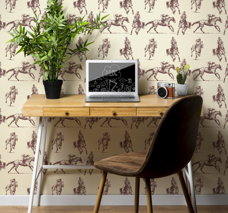 Beige and brown horse pattern bedroom wallpaper - TenStickers